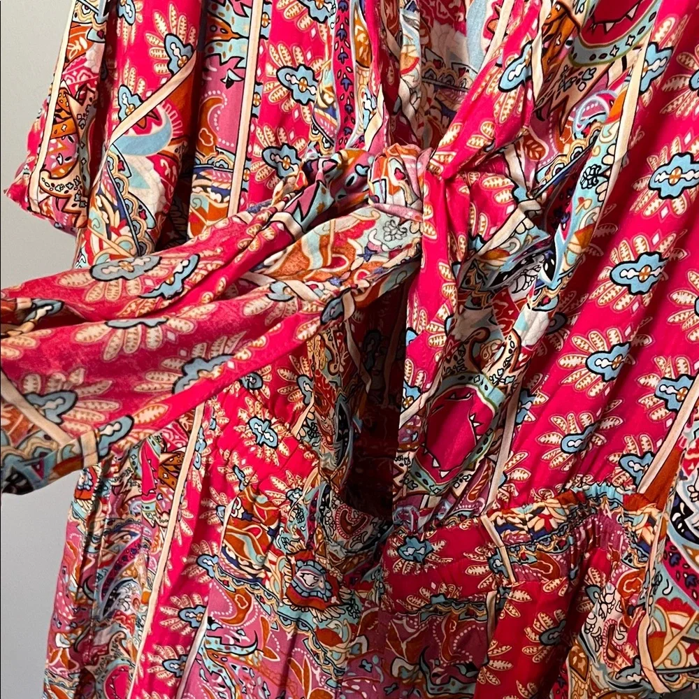 Rusty Pink Floral Paisley Maxi Dress with Tie Front - Picture 3 of 6